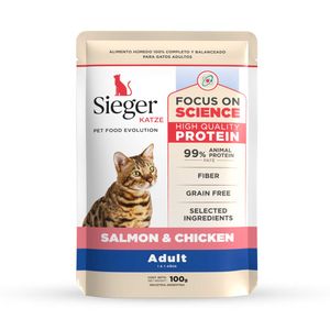 Sobre Sieger Gato Katze Salmón y Pollo 100gr