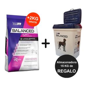 Balanced Perro Cachorro Raza Grande 20kg + 2kg + Almacenadora 15kg de REGALO