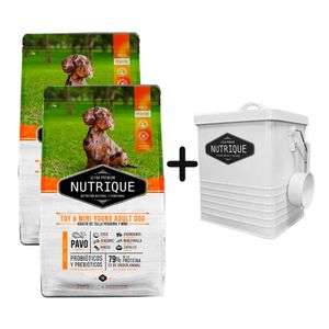 2 Unidades Nutrique Perro Adulto Raza Pequeña y Mini 3kg + Tacho de REGALO