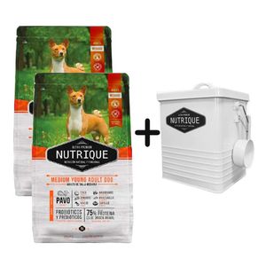 2 Unidades Nutrique Perro Adulto Raza Mediana 3kg + Tacho de REGALO