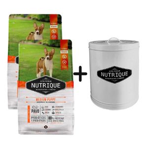 2 Unidades Nutrique Puppy Raza Mediana 12kg + Tacho de REGALO