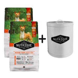 2 Unidades Nutrique Perro Adulto Raza Mediana 12kg + Tacho Grande de REGALO