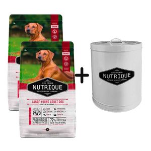 2 Unidades Nutrique Perro Adulto Raza Grande 15kg + Tacho Grande de REGALO