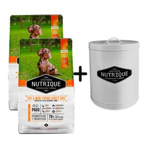 2 Unidades Nutrique Perro Adulto Raza Pequeña y Mini 7,5kg + Tacho Grande de REGALO