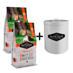 2 Unidades Nutrique Perro Adulto Senior +7 Raza Mediana 12kg + Tacho Grande de REGALO