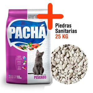 Combo Pacha Gato Adulto Pescado 10kg + Piedras Sanitarias 25kg