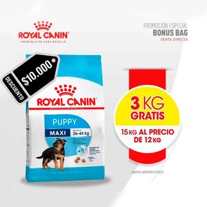 PROMO Royal Canin Maxi Perro Puppy 12kg + 3kg GRATIS - $ 10.000 Dto.