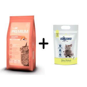 Combo Premium Gato Adulto Salmón 7,5kg + Stone Cat Limón 4kg