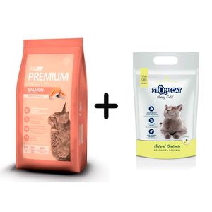 Combo Premium Gato Adulto Salmón 7,5kg + Stone Cat Limón 8kg