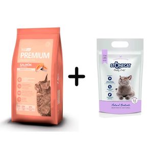 Combo Premium Gato Adulto Salmón 7,5kg + Stone Cat Lavanda 8kg