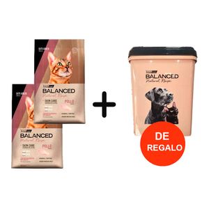 2 Bolsas Balanced Natural Recipe Gato Adulto Pollo 7,5kg + Tacho Grande De REGALO